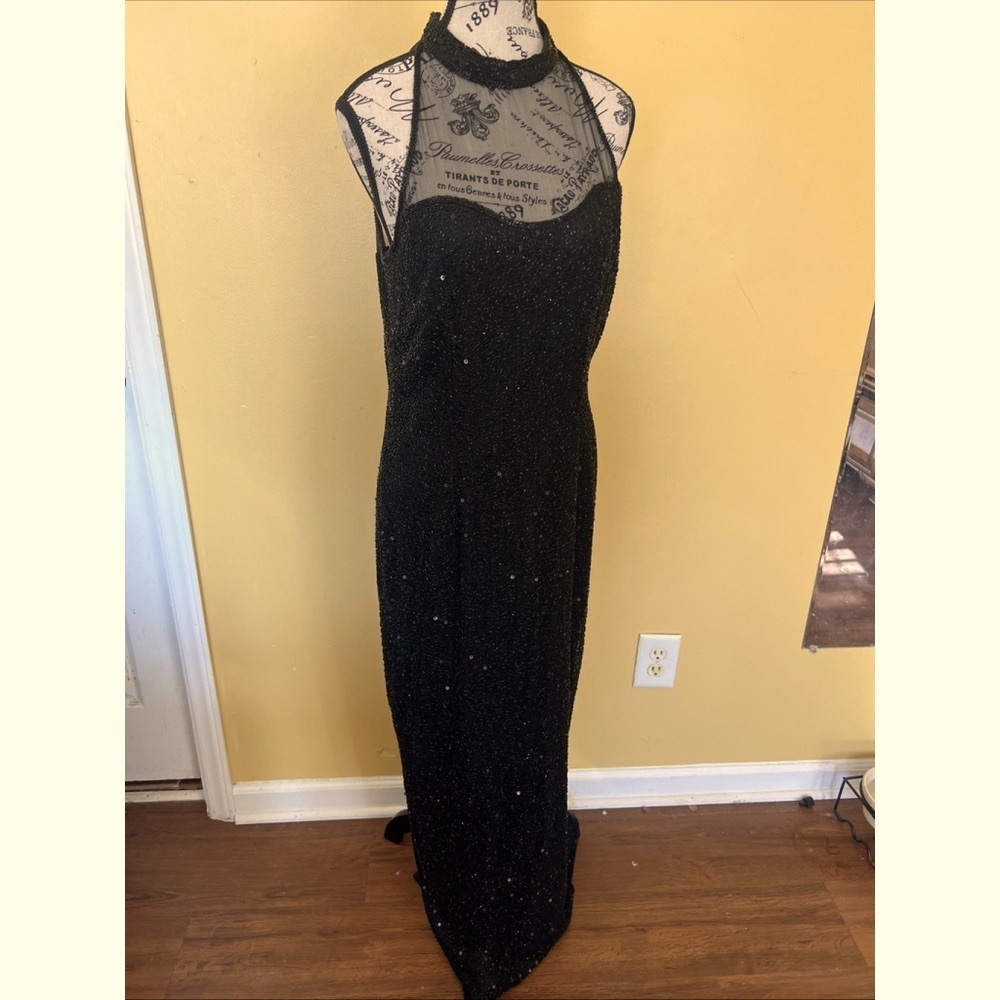 Stenay Vintage Black Beaded Sparky Silk Gown Maxi Dress sz 12 - Picture 10 of 10